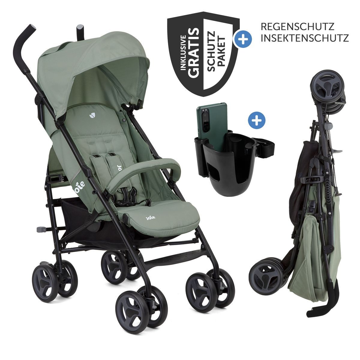Joie Kinder-Buggy Nitro LX - Laurel, Sportwagen Reisebuggy mit Liegefunktion, Regenschutz & Getränkehalter