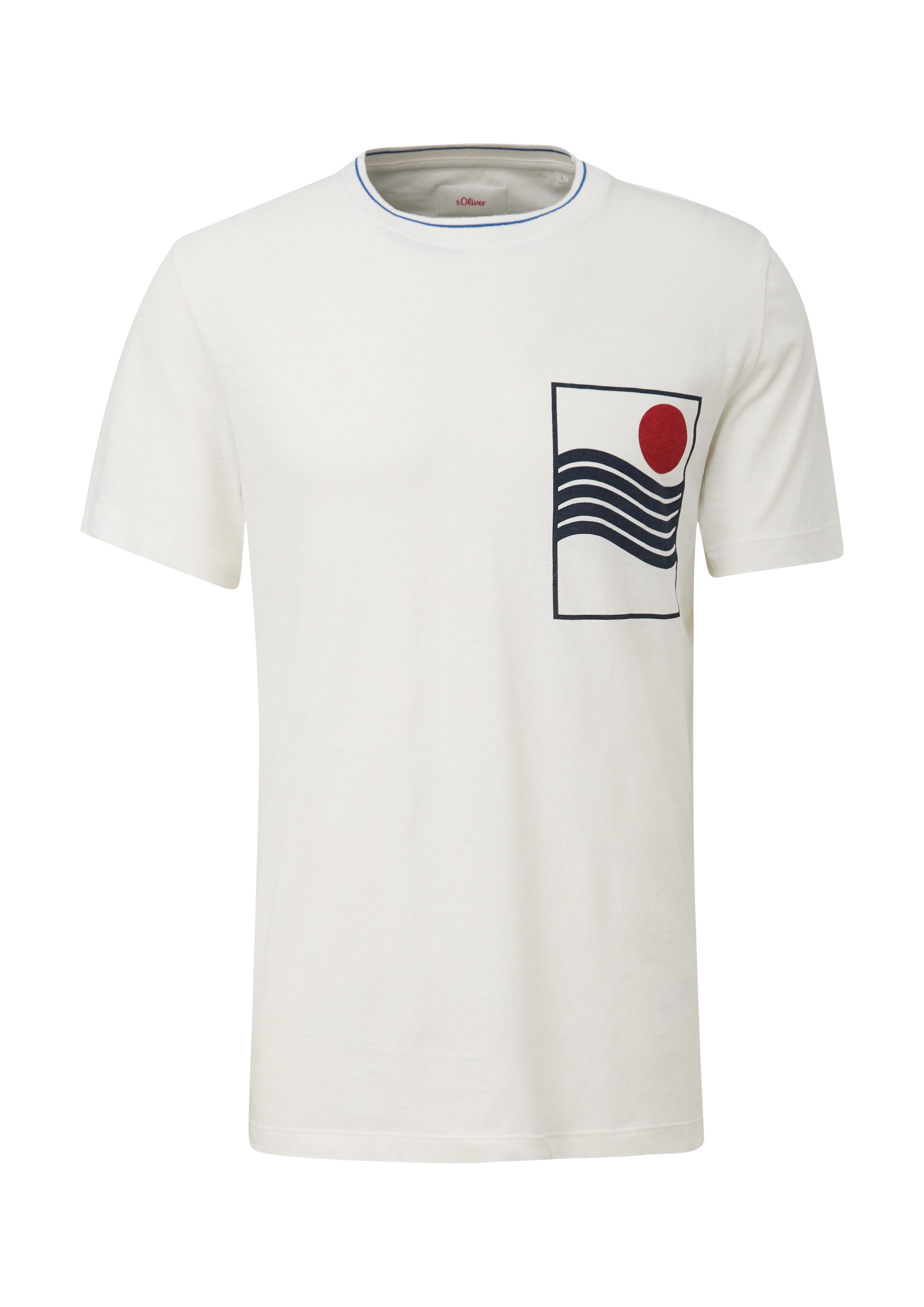 s.Oliver T-Shirt Artwork Leinenmix weiß Kurzarmshirt aus