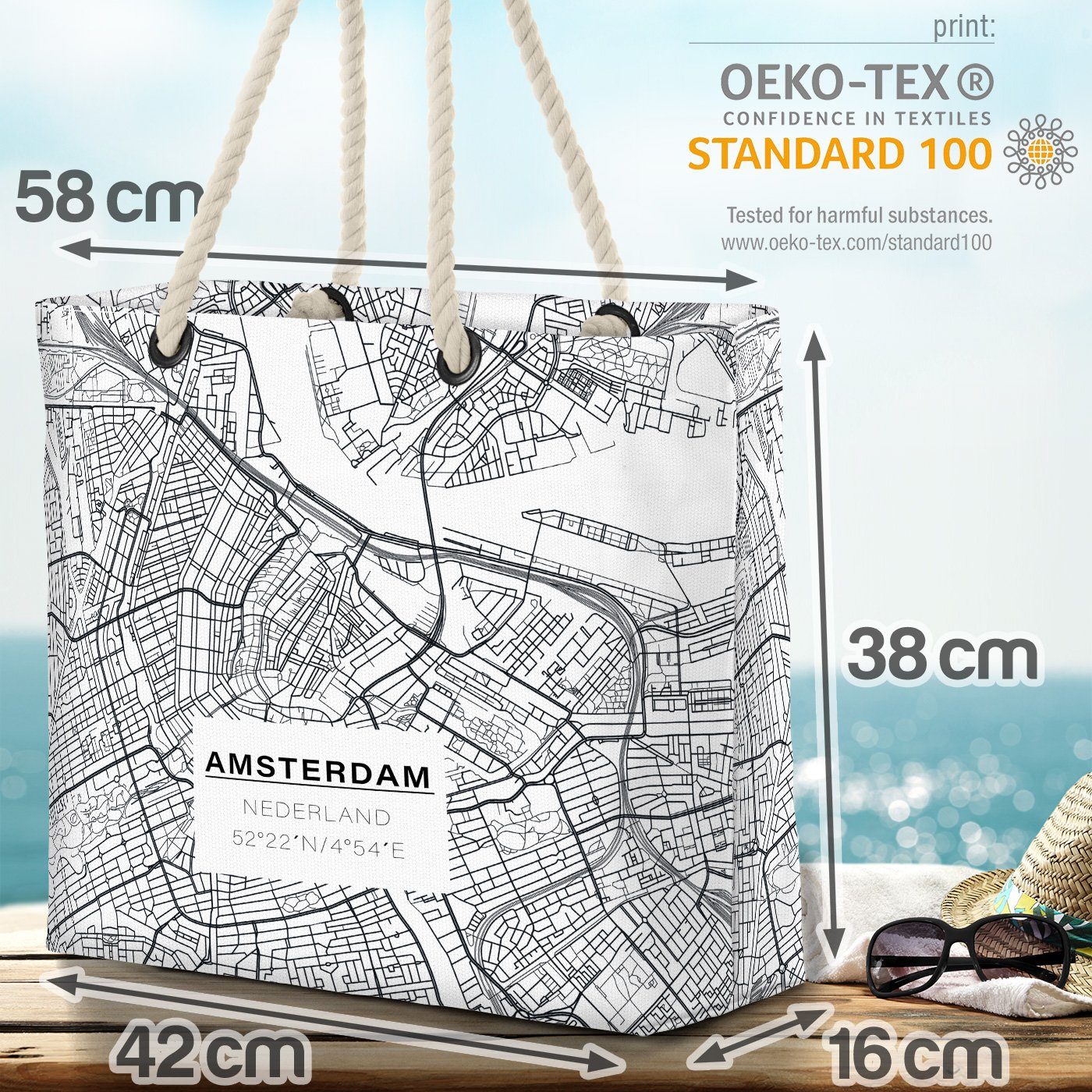 VOID Strandtasche (1-tlg), Amsterdam Reise Karte Bag Stadtkarte Holland Beach Niederlande Urlaub Stadtplan