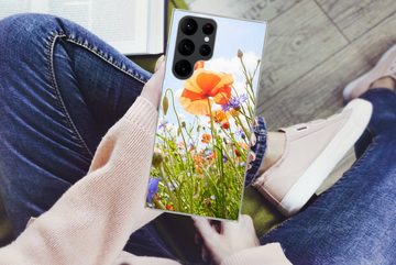 MuchoWow Handyhülle Blumen - Mohn - Frühling - Natur - Rot - Blau, Phone Case, Handyhülle Samsung Galaxy S22 Ultra, Silikon, Schutzhülle