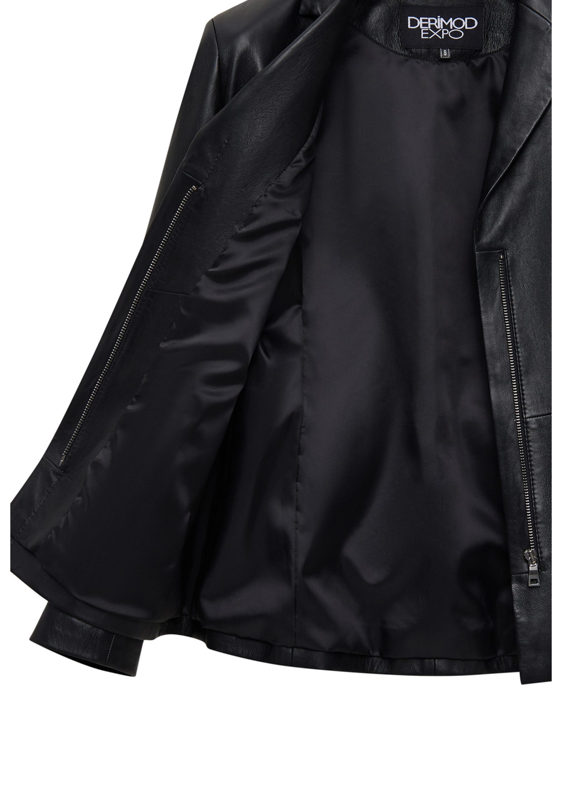 Derimod Lederjacke Helen Lederjacke Regular Fit, Reißverschluss, Reverskragen, Kurz, Textilfutter