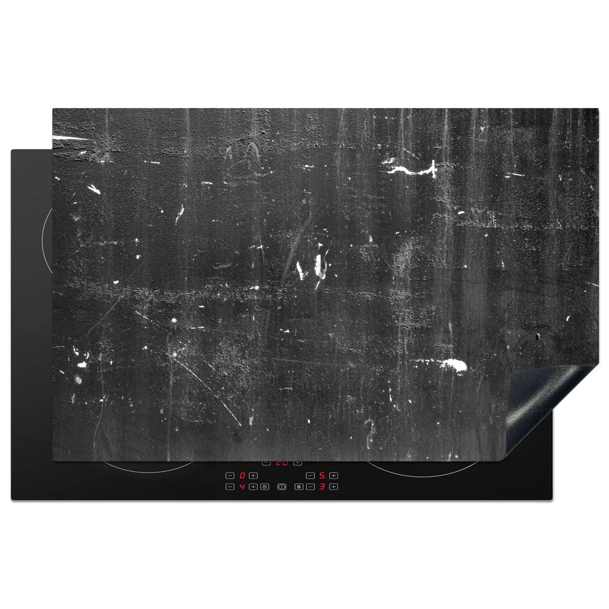 MuchoWow Herdblende-/Abdeckplatte Beton - Schwarz - Weiß, Vinyl, (1 tlg), 81x52 cm, Induktionskochfeld Schutz für die küche, Ceranfeldabdeckung