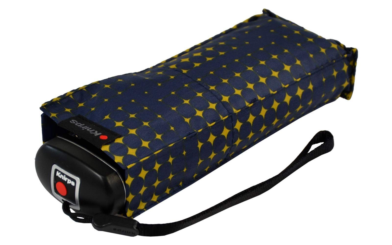 Taschenregenschirm Knirps® kompakt jede navy-blau-gelb leicht Begleiter, klein der zuverlässige - in stars, Mini-Schirm der Travel passt Tasche
