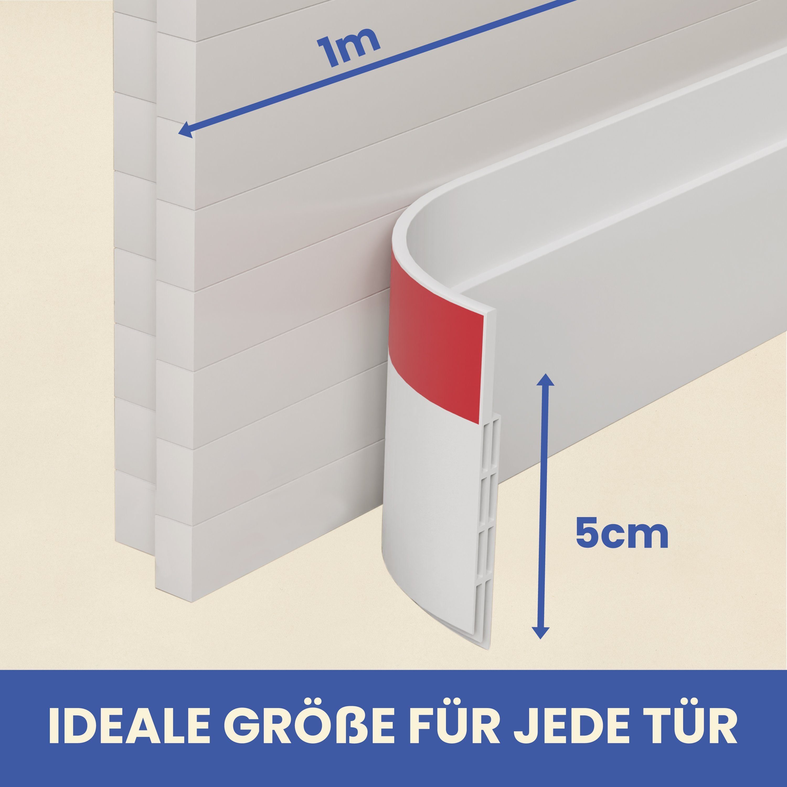 ecom delivery Zugluftstopper Zugluftstopper für Türen, selbstklebend, individuelle Länge, 5-tlg., Starker halt, rutschfest, Kälte & Lärmschutz