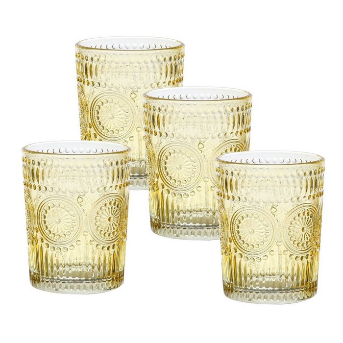 MARELIDA Gläser-Set Trinkgläser gelb 4er Set 280ml Wasergläser Saftgläser Vintage Retro Boho Gläser Glas
