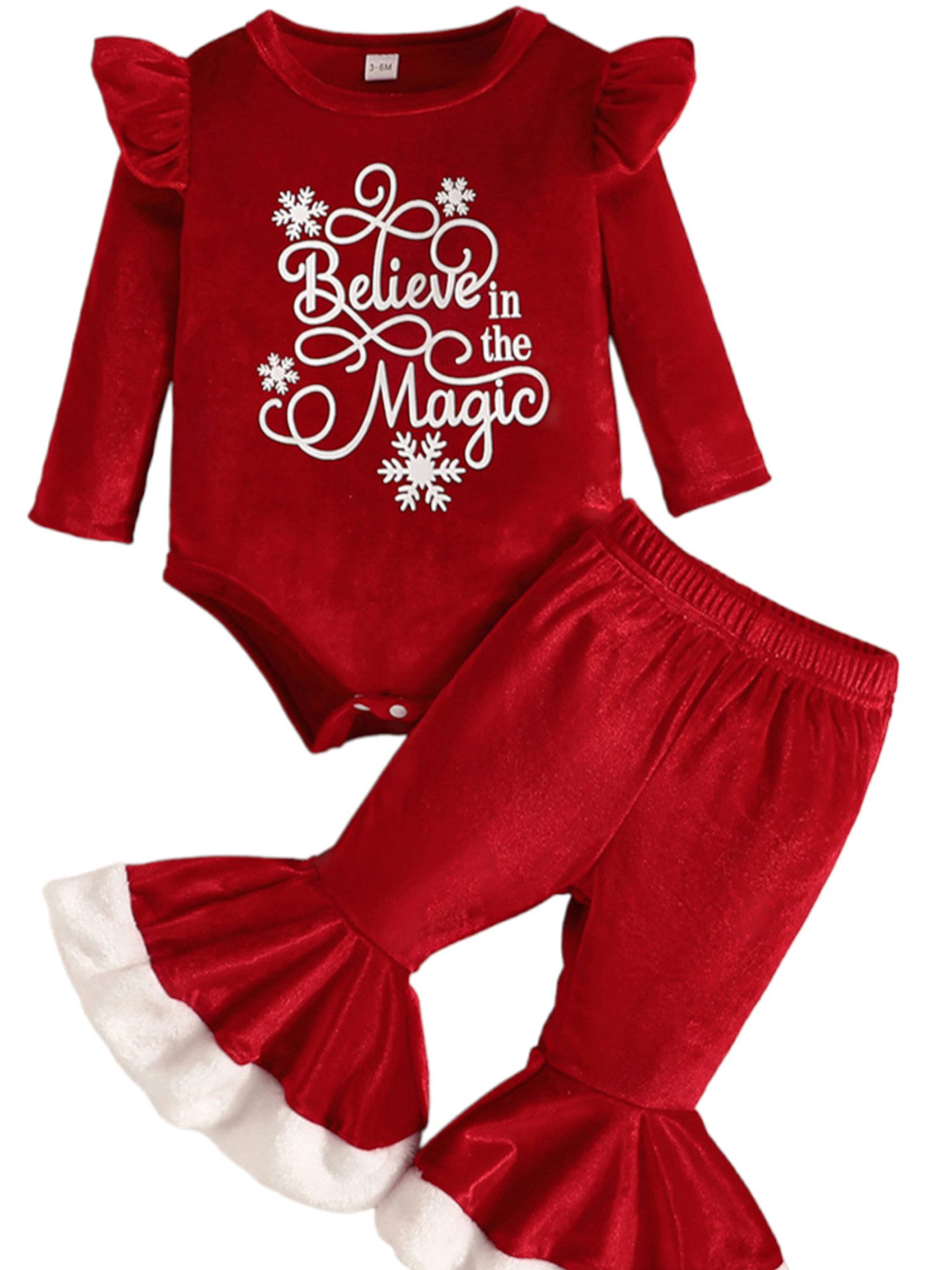 Lapastyle Langarmshirt & Hose Baby Mädchen 2-tlg aus Samt Langarm Strampler und Schlaghose (Set, 2-tlg) Klassischer Weihnachts- und Neujahrsanzug mit kontrastierenden Drucken