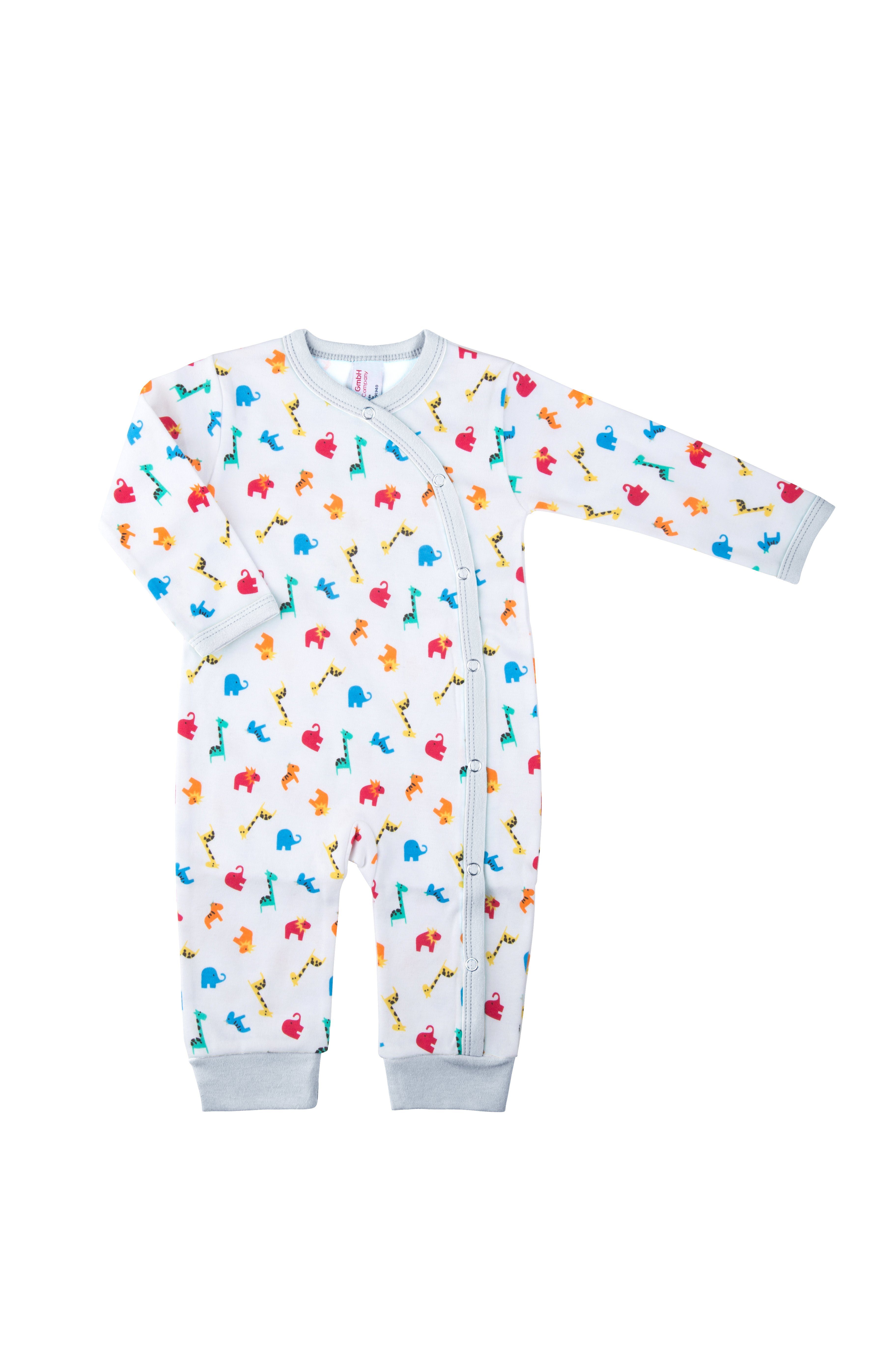 Schlafoverall Baby Schlafanzug aus Jersey, Zootiere, Druckknöpfe