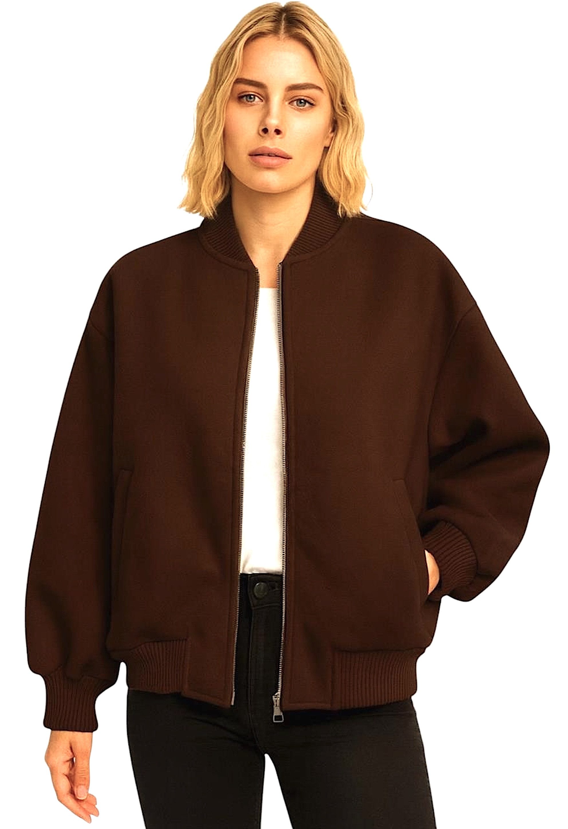 Worldclassca Bomberjacke Worldclassca Bomberjacke Oversize Jacke Übergangsjacke Zipper Blouson Neue Kollektion - Stilvolle und gemütliche Mode für Damen