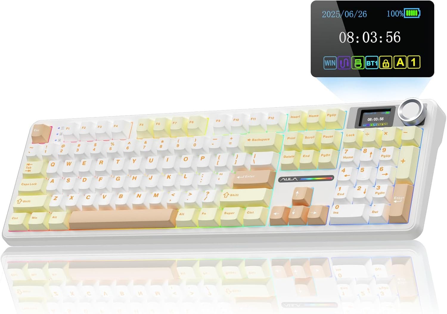 nsihing AULA F108 Pro Mechanische Gaming Tastatur mit Display & Drehknopf Gaming-Tastatur (TFT-Display, Drehknopf, Hot-Swap, 3-Modi-Verbindung)