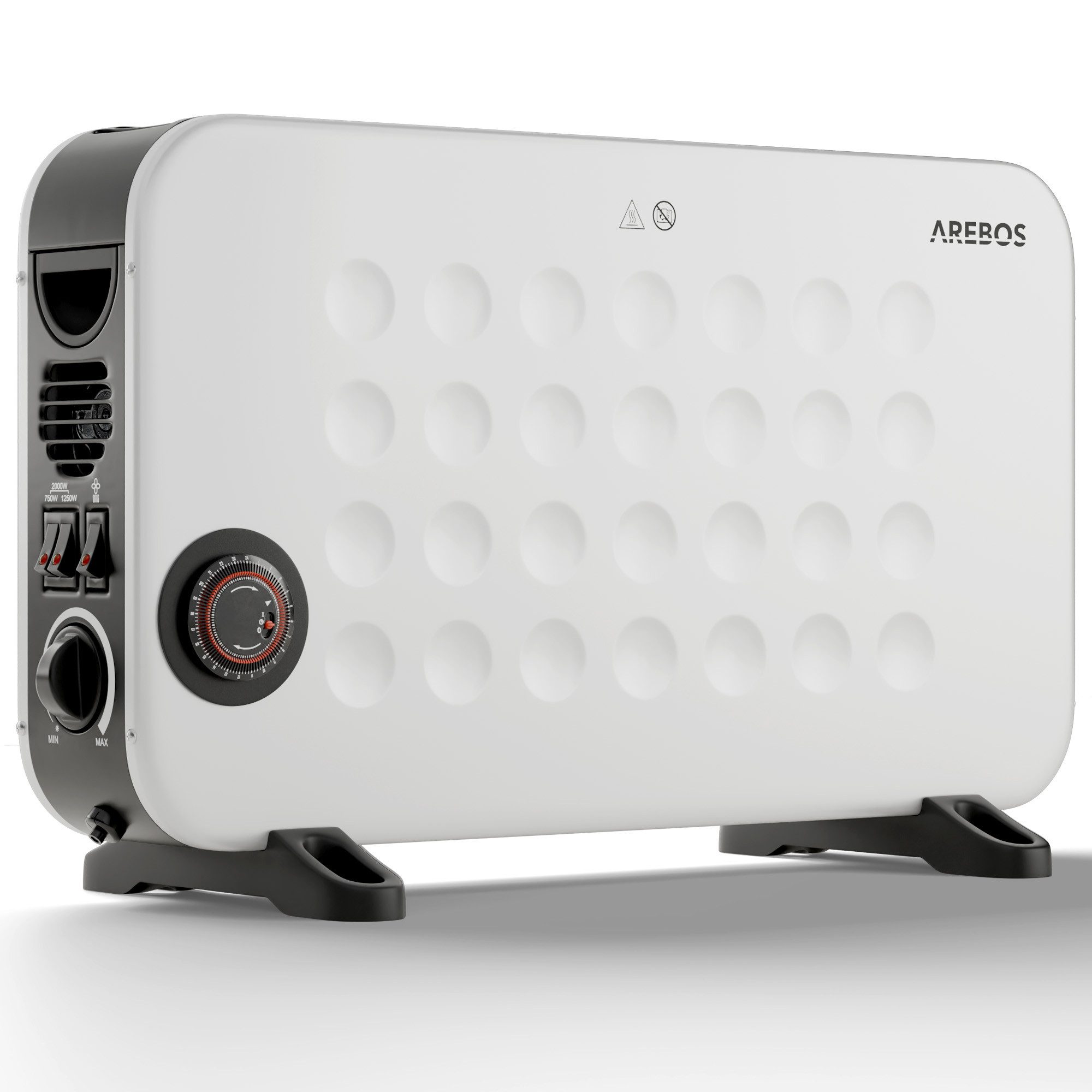 Arebos Konvektor 2000 W 3 Heizstufen, Sensorgesteuert integriertes Thermostat, Überhitzungsschutz, LCD-Display Timer mobiles Heizgerät