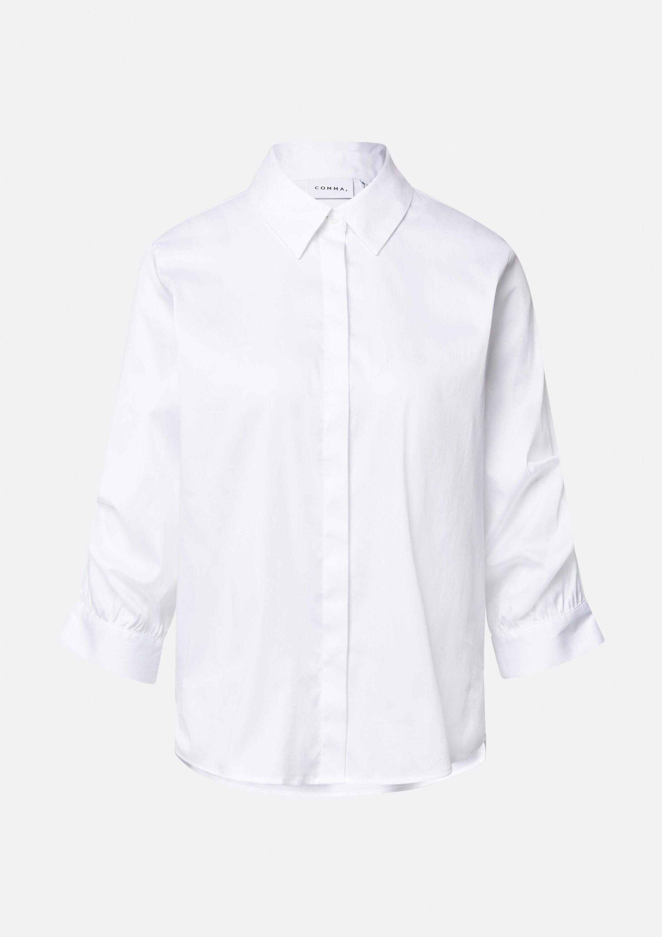 comma Kurzarmbluse Bluse Elegante Baumwollmix-Bluse mit Faltendetail am Ärmel