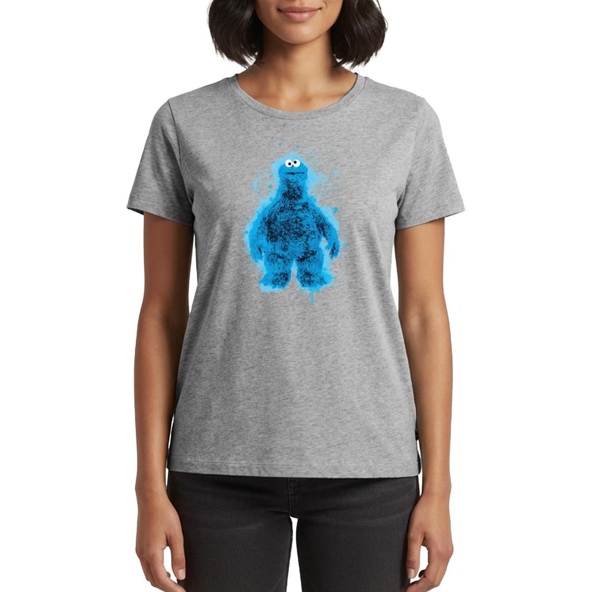 Spreadshirt T-Shirt Sesamstraße Krümelmonster Farbspritzer Frauen Premium T-Shirt (1-tlg)