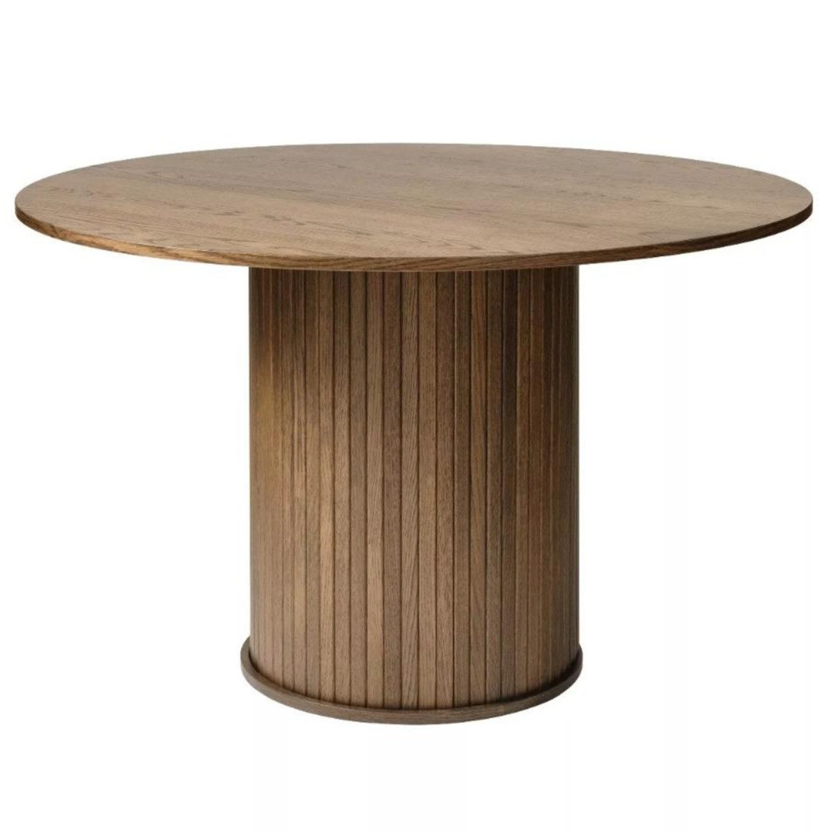 Liadomo Esstisch Uriel, Esszimmertisch, Holztisch, rund, runde Tischplatte, Eiche Furnier, Säulenfuß Lamellenoptik, drei Farben