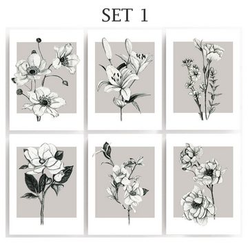 homestyle-accessoires Poster Bilderset AQUARELLE FLOWERS WATERCOLOR 6er SET DIN A4 ODER DIN A3 Prints VERSANDKOSTENFREI, Ohne Bilderrahmen