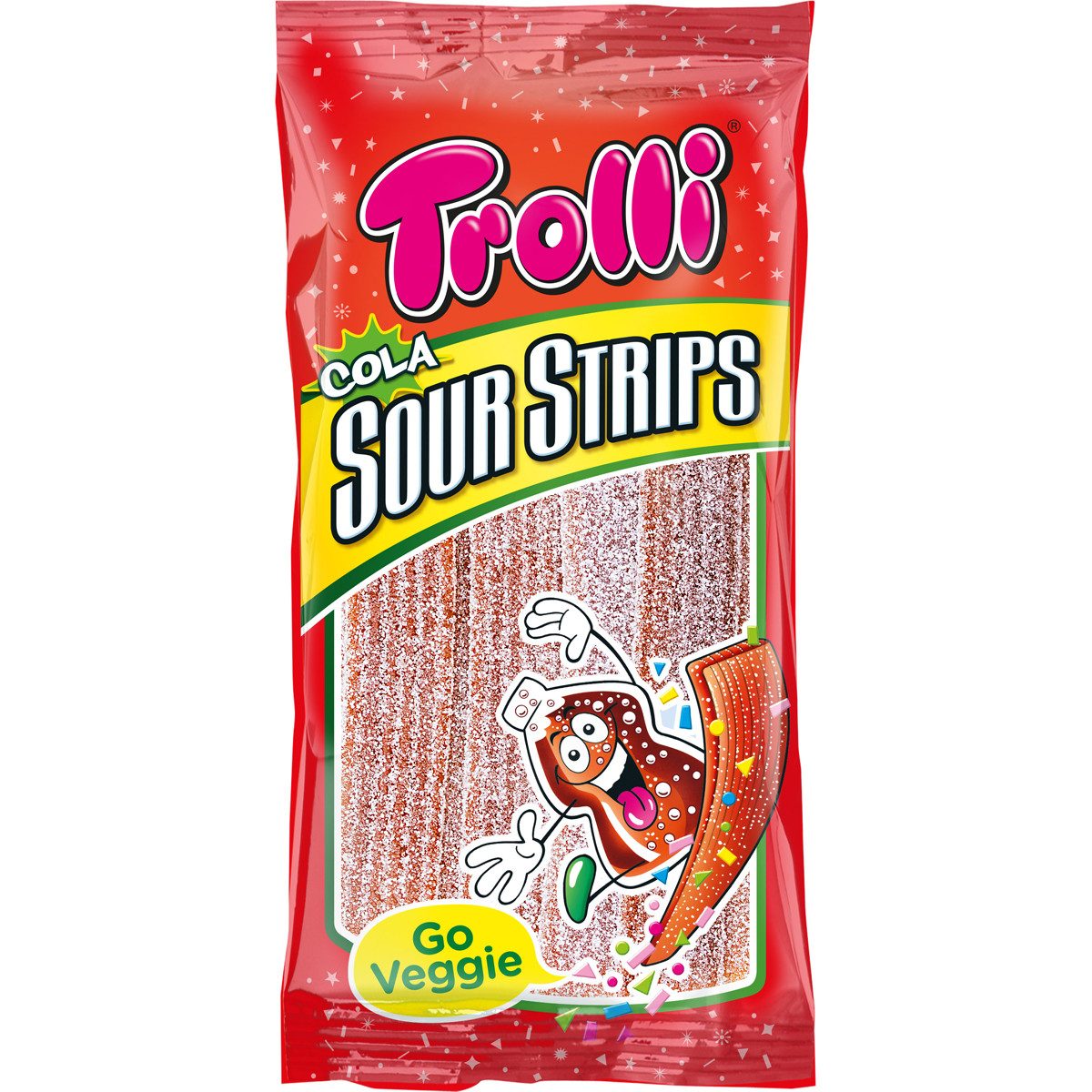 TROLLI Süßigkeit, Trolli Cola Sour Strips saure Fruchtgummi Streifen Cola Geschmack 85g