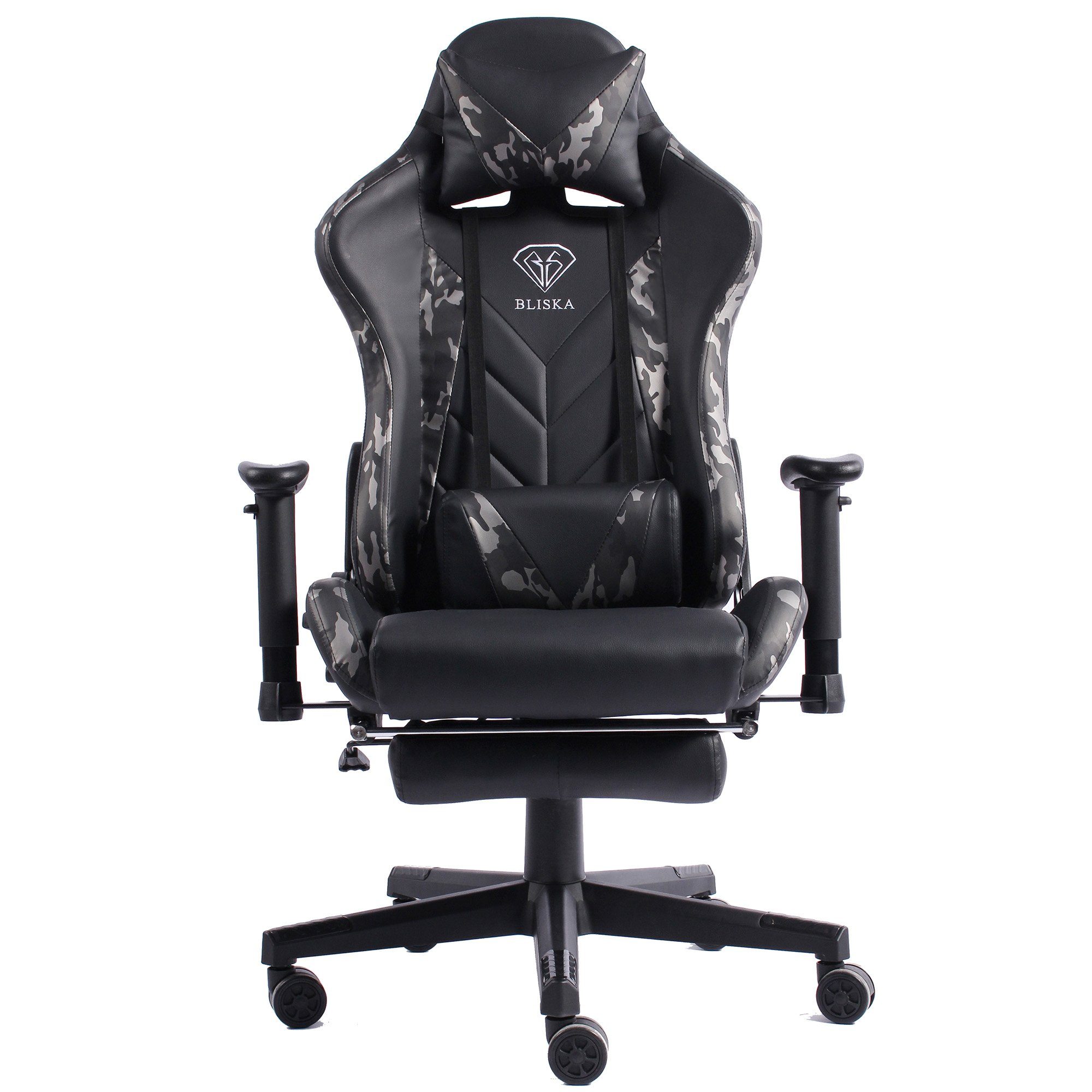 -Grau 4D-Armlehnen und (1 Schwarz/Military Chefsessel Stuhl Lederoptik TRISENS Leo Gaming chair in Stück), Fußstütze mit gaming