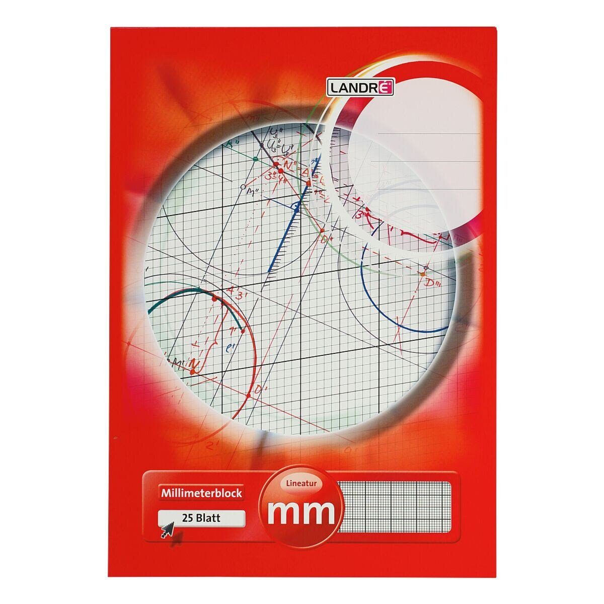 LANDRE Millimeterpapier, mit 25 A4, Blatt DIN mm-Raster-Lineatur, 1 orange Format