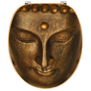 banjado WC-Sitz Bambus Motiv Buddha Gold (umweltfreundliches Material, Edelstahl Scharniere), 44 x 38 x 5 cm