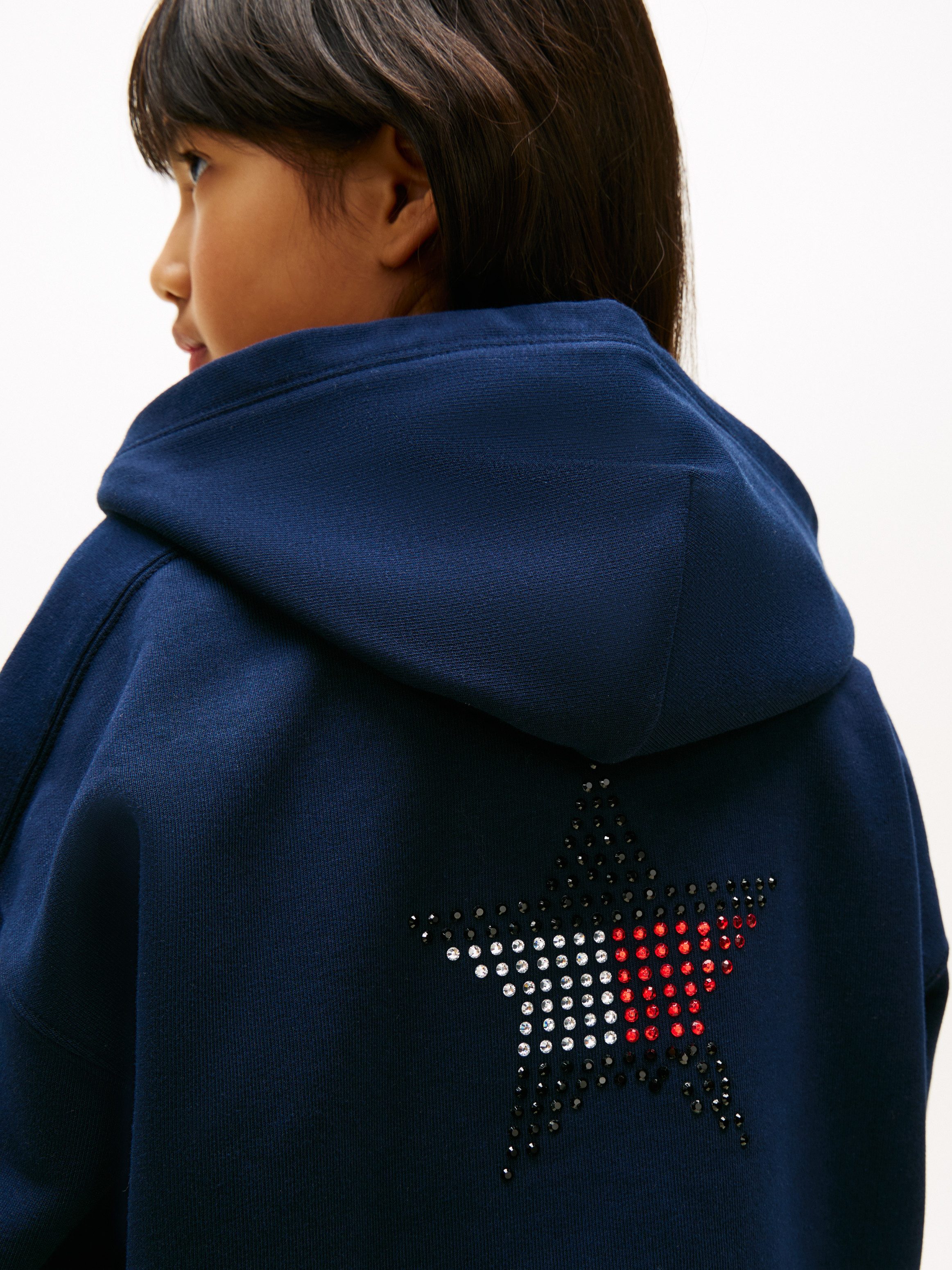 Tommy Hilfiger Sweatjacke STAR ZIP THROUGH HOODIE Kinder bis 16 Jahre, mit Flag-Sternen aus Strass-Steinen