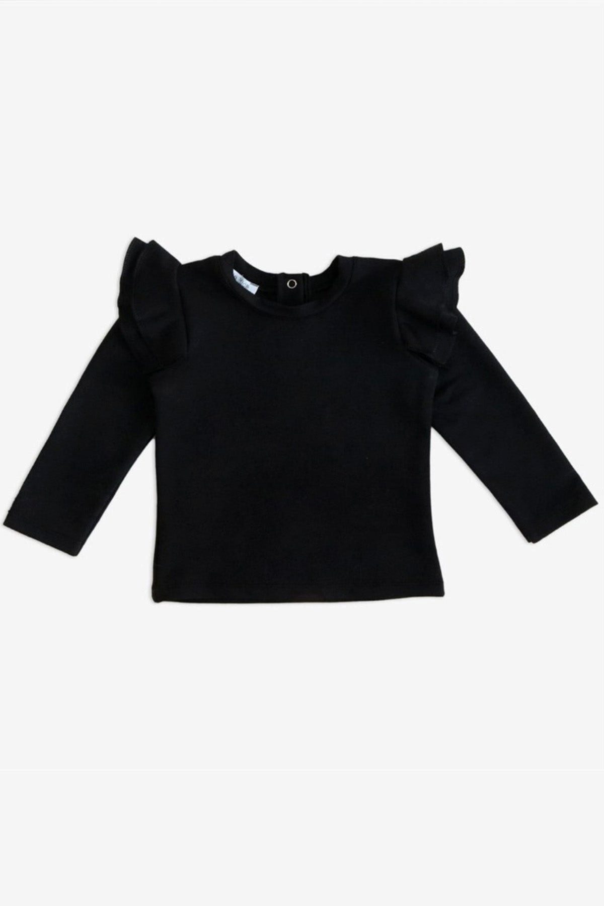 Langarmshirt Schwarzes Volantshirt - langarm mit Rüschen Verziehrung