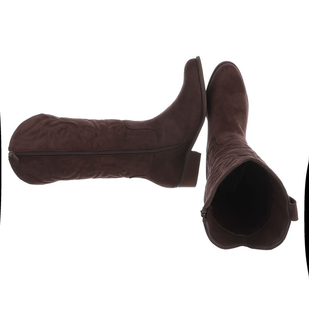 Ital-Design Damen Cowboyboots mit Blockabsatz und Ziernähten Westernstiefel (92299885) Blockabsatz Flache Stiefel in Braun – Bild 2 von 5