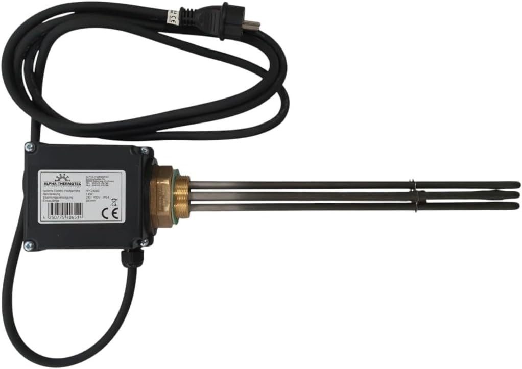 Alpha Thermotec Heizstab Heizpatrone HP isolierte Ausführung mit Netzstecker 3m, schwarz
