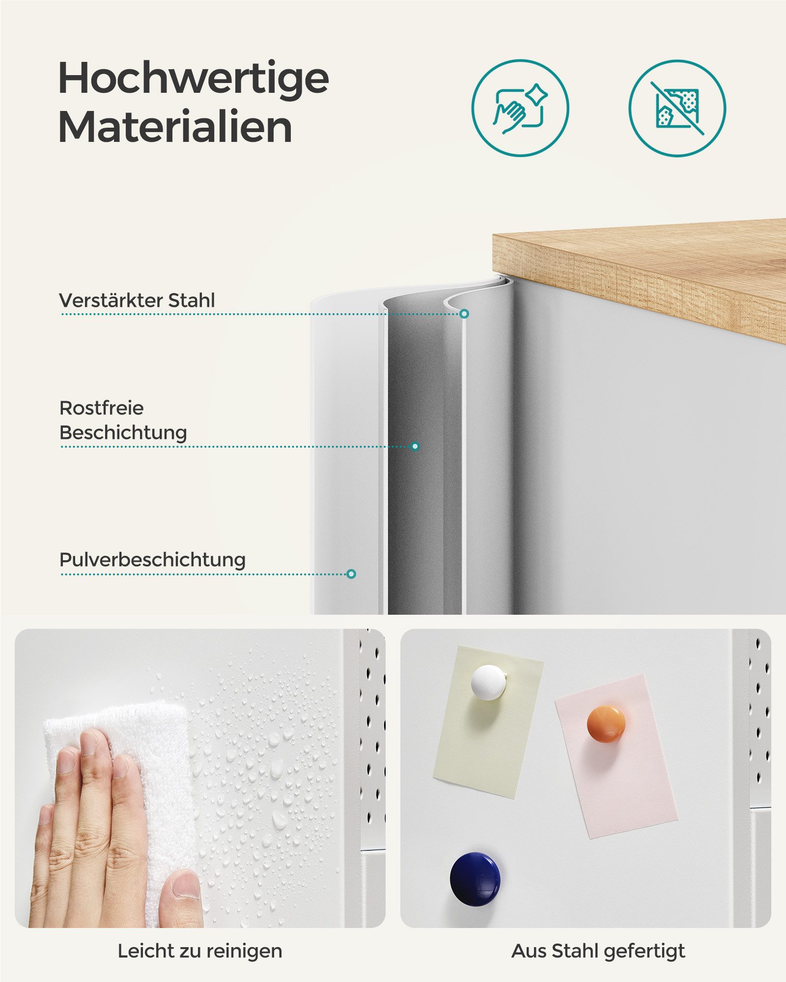 SONGMICS Aktenschrank Aktenschrank Küchenschrank, Metallschrank, Magnetverschluss verstellbare Einlegeböden, Stahlgestell – Bild 5 von 5