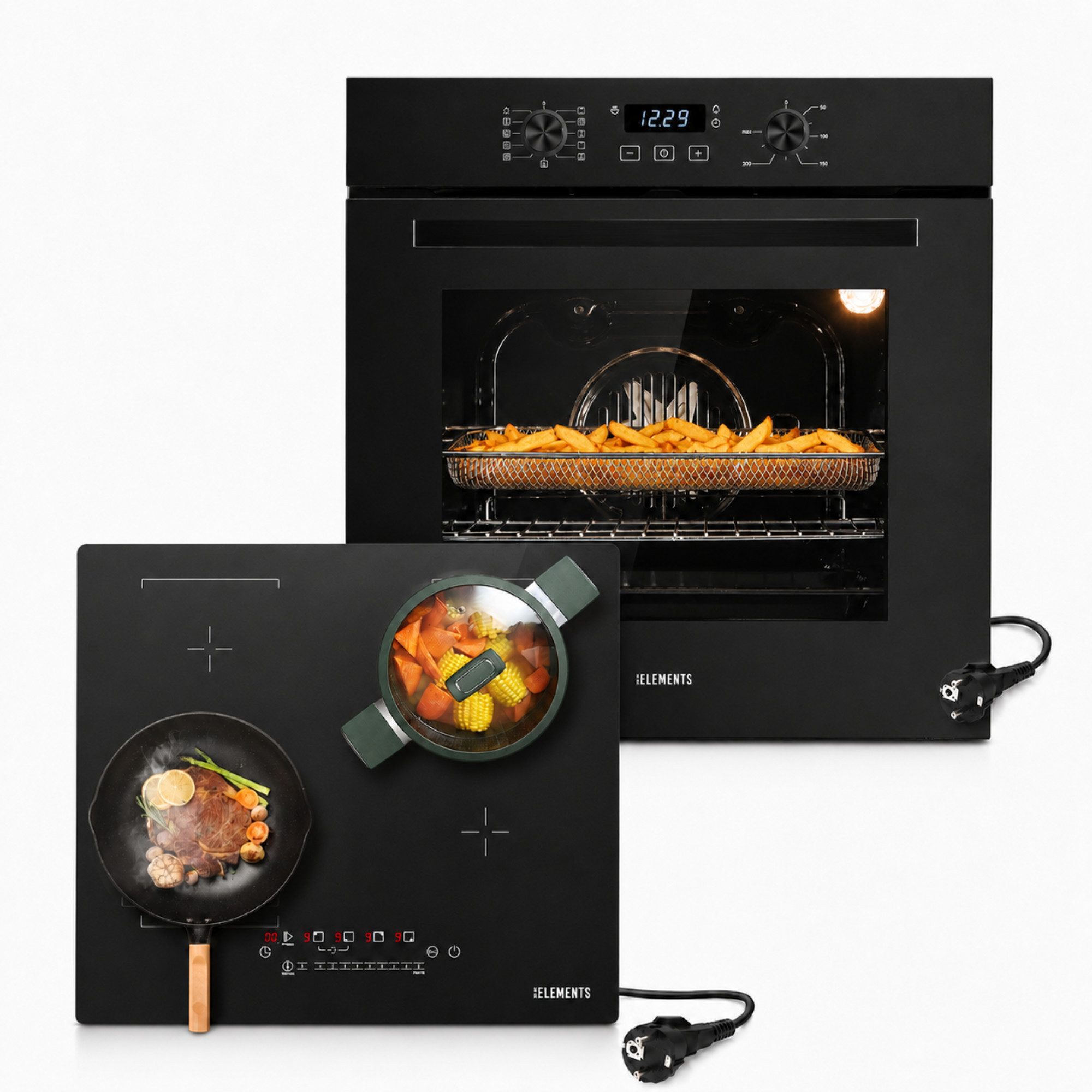 KB Elements Induktions Herd-Set KB-ELEMENTS Herdset Backofen 60cm, Kratzfestes Induktionskochfeld 60cm, Air Fry, Steam Clean, Kratzfeste Oberfläche, EU-Stecker