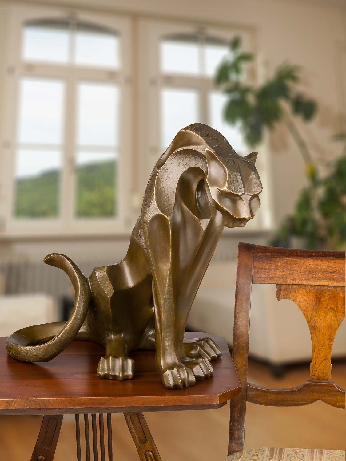 Aubaho Skulptur Bronzefigur Skulptur Bronzeskulptur Panther Jaguar Figur Antik- Bronze