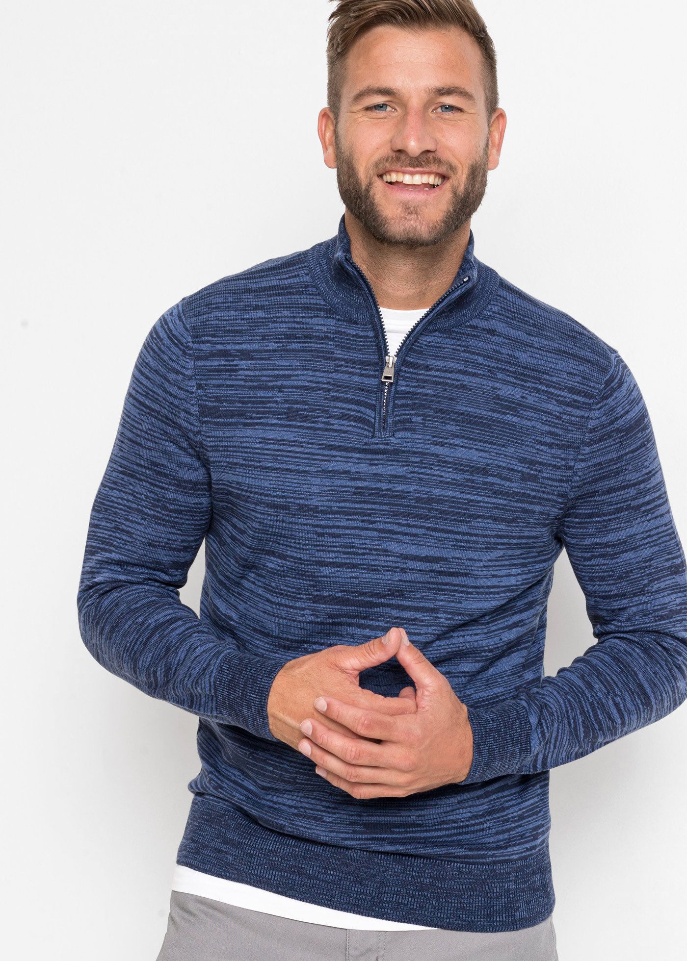 bonprix Troyer aus Baumwolle und Polyacryl, mit Stehkragen und Reißverschluss