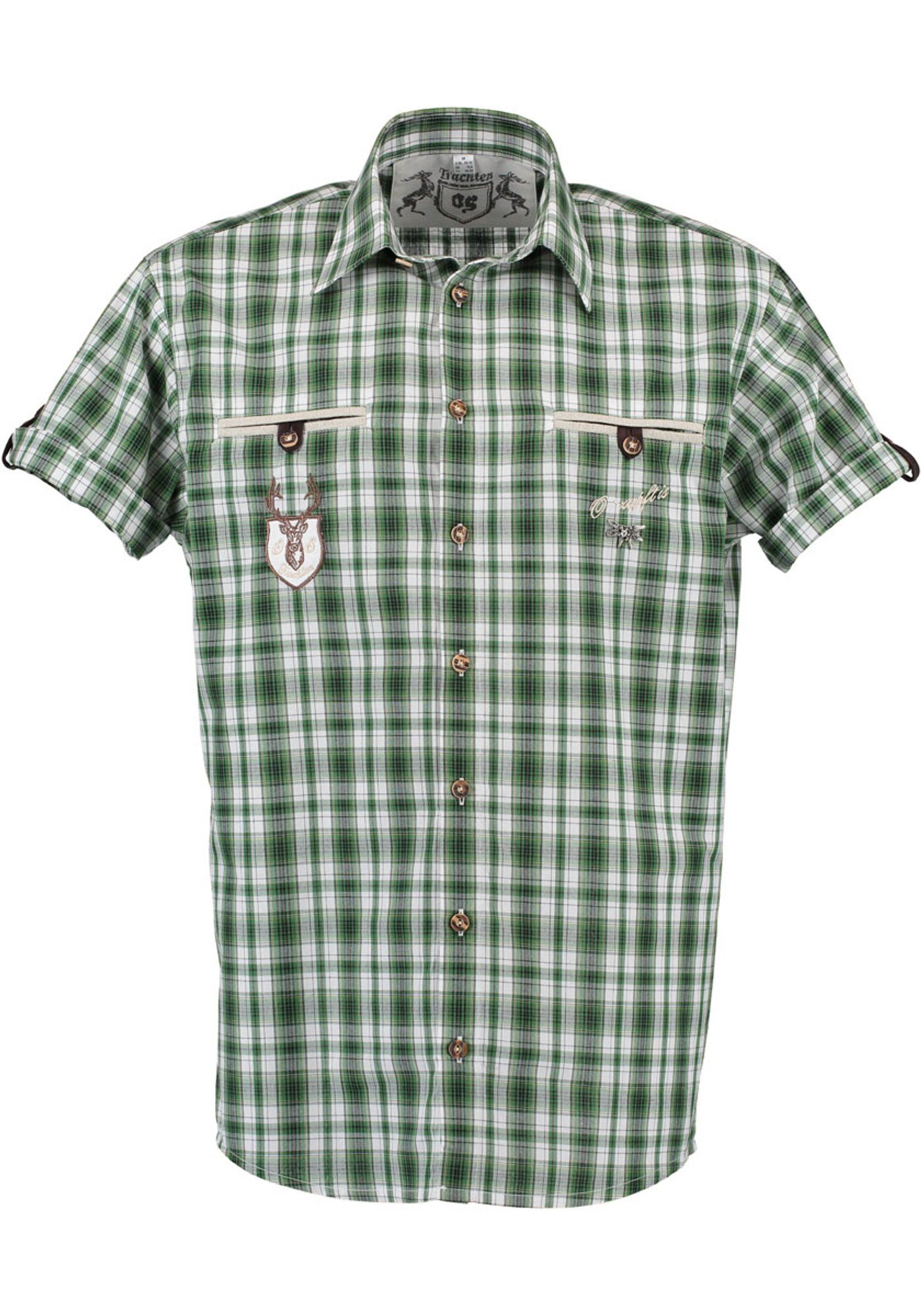 OS-Trachten Trachtenhemd Lyroa Kurzarmhemd mit Liegekragen, 2 Paspeltaschen trachtengrün