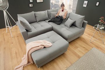 riess-ambiente Ecksofa KENT 220cm grau, Set 2 Teile, Wohnzimmer · Couch · Stoff-Bezug · Federkern · inkl. Hocker · Design