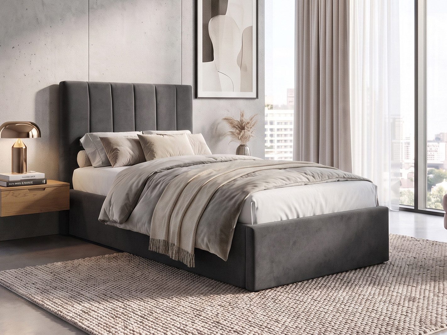 Beautysofa Jugendbett MELVIO 90 × 200 cm mit Bettkasten (Gasdruckfedern, gepolstertes Einzelbett in Taslan Velvet Grey), wahlweise ohne Matratze oder mit MEDIRO