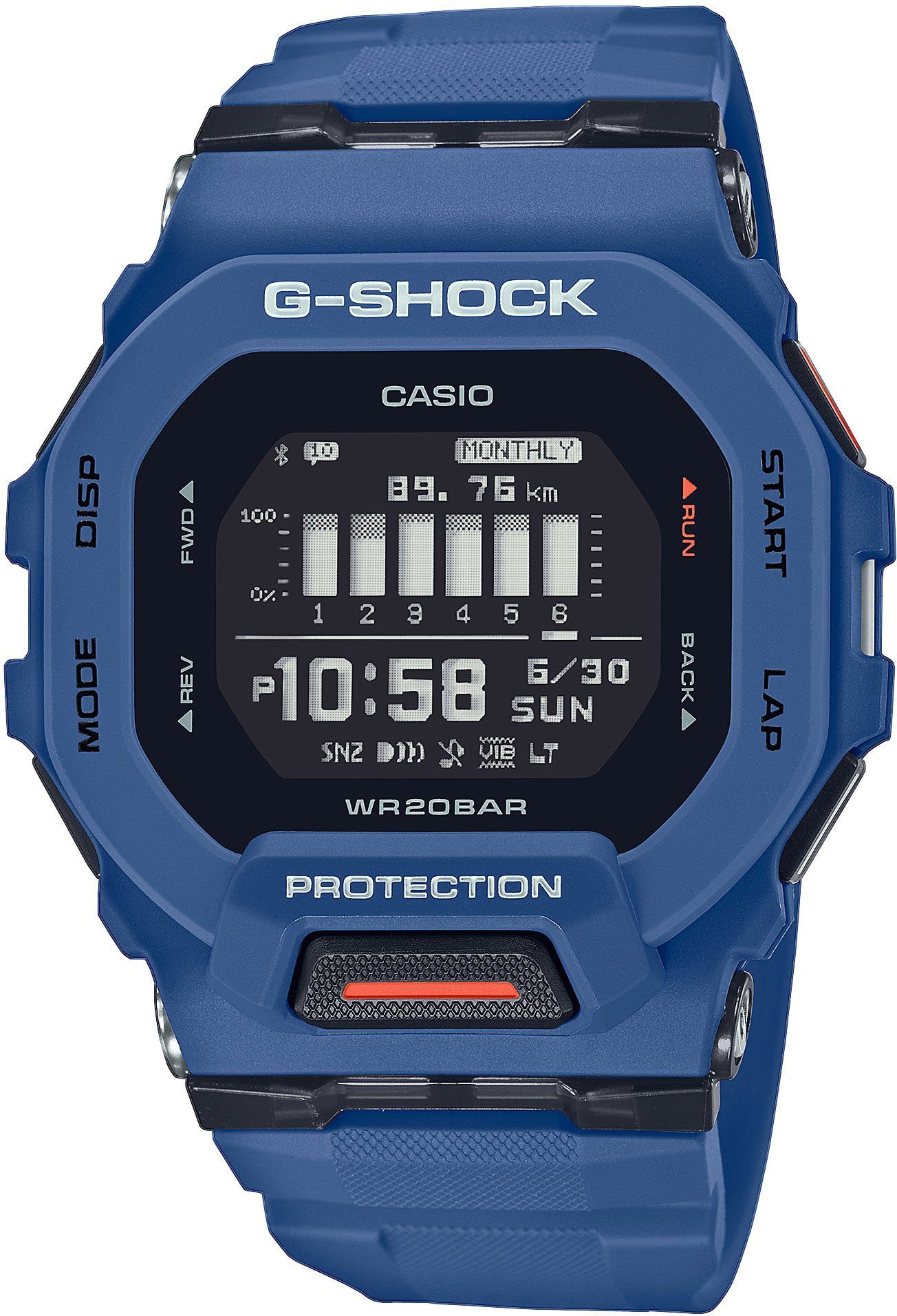 CASIO G-SHOCK GBD-200 Smartwatch, Armbanduhr, Herrenuhr, Bluetooth, Schrittzähler, Stoppfunktion blau