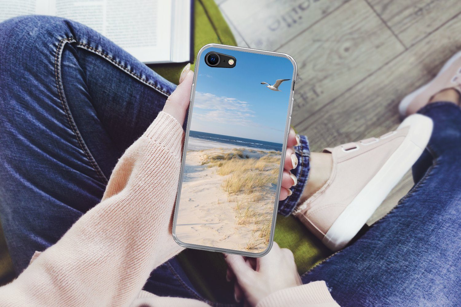 MuchoWow Handyhülle für Apple iPhone 7 Düne - Möwe - Strand - Meer - Sonne, Smartphone-Bumper, Print, Handy Schutzhülle Dünn