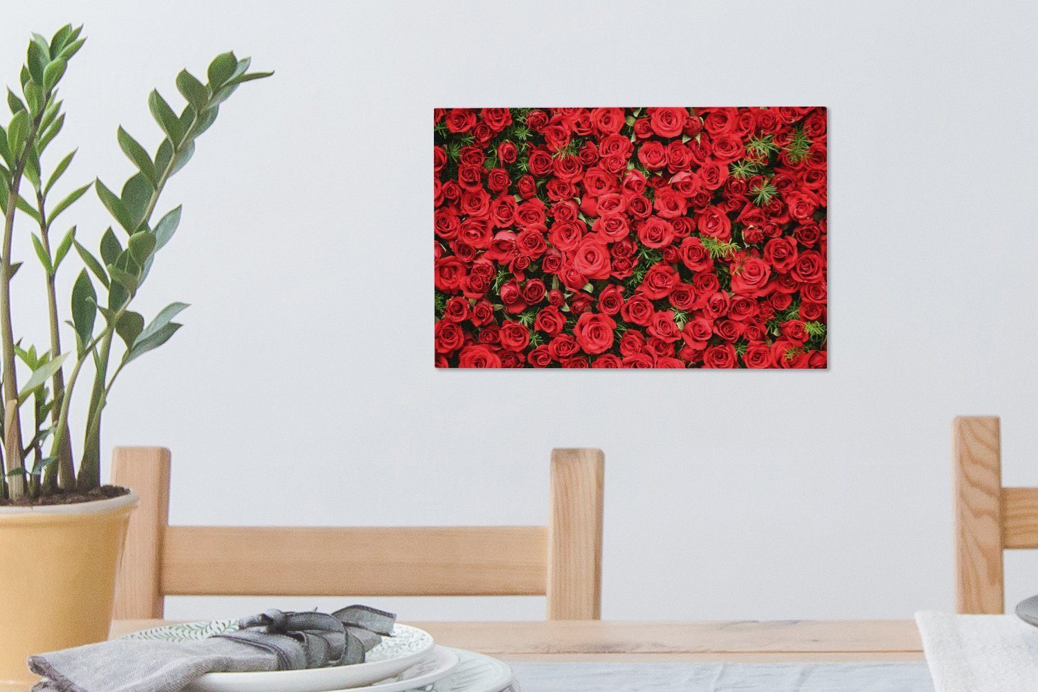 cm Leinwandbilder, OneMillionCanvasses® Rosen - 30x20 Strauch, St), Wanddeko, Rot (1 - Aufhängefertig, Wandbild Leinwandbild