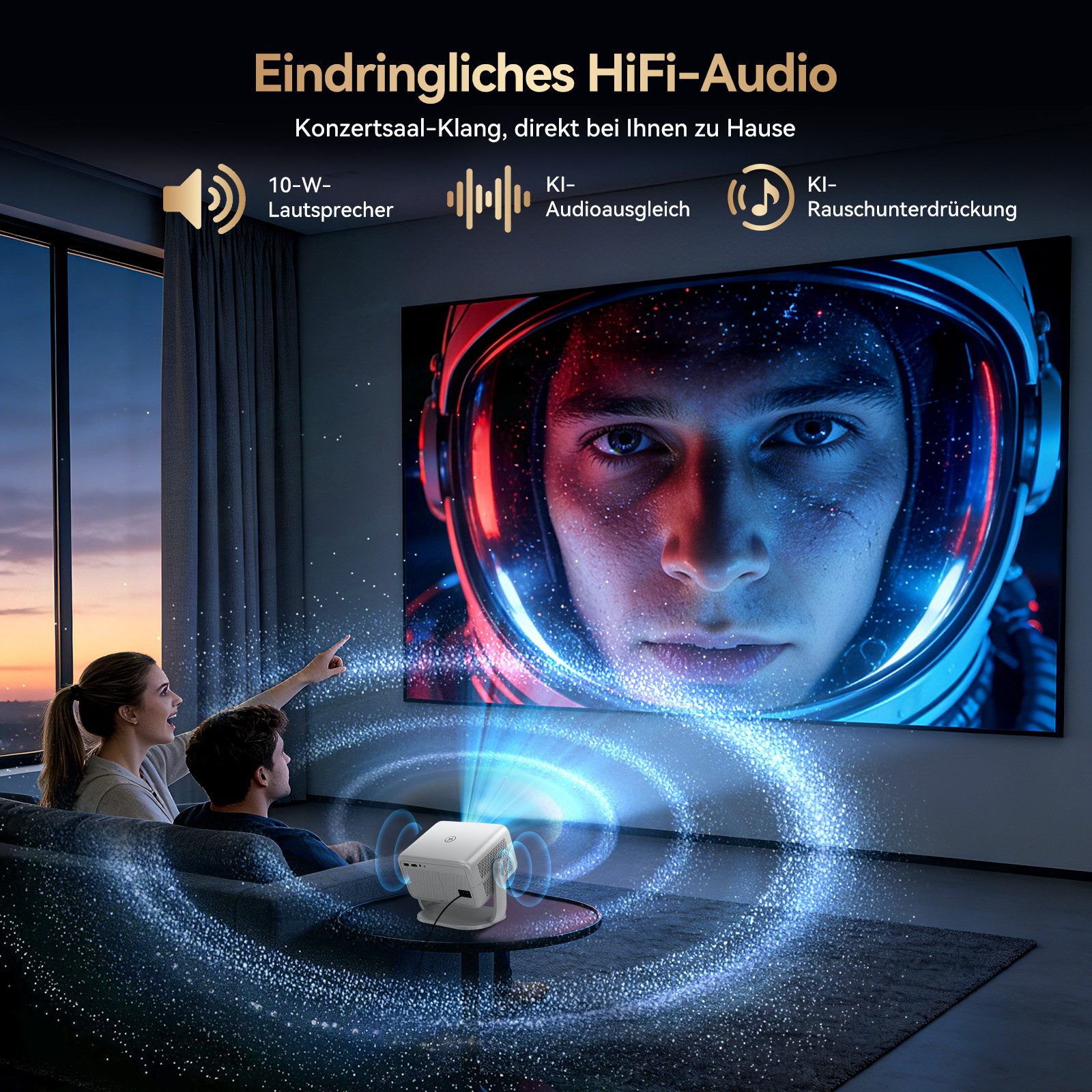 OSCAL 2026 Native 1080P Beamer 4K, Autofokus & Sprachsteuerung Heimprojektor Beamer (30000 lm, 1500:1, 1920 x 1080 px, 30000 lm, < 34db, Android 13, 3840x2160 px, Full HD)