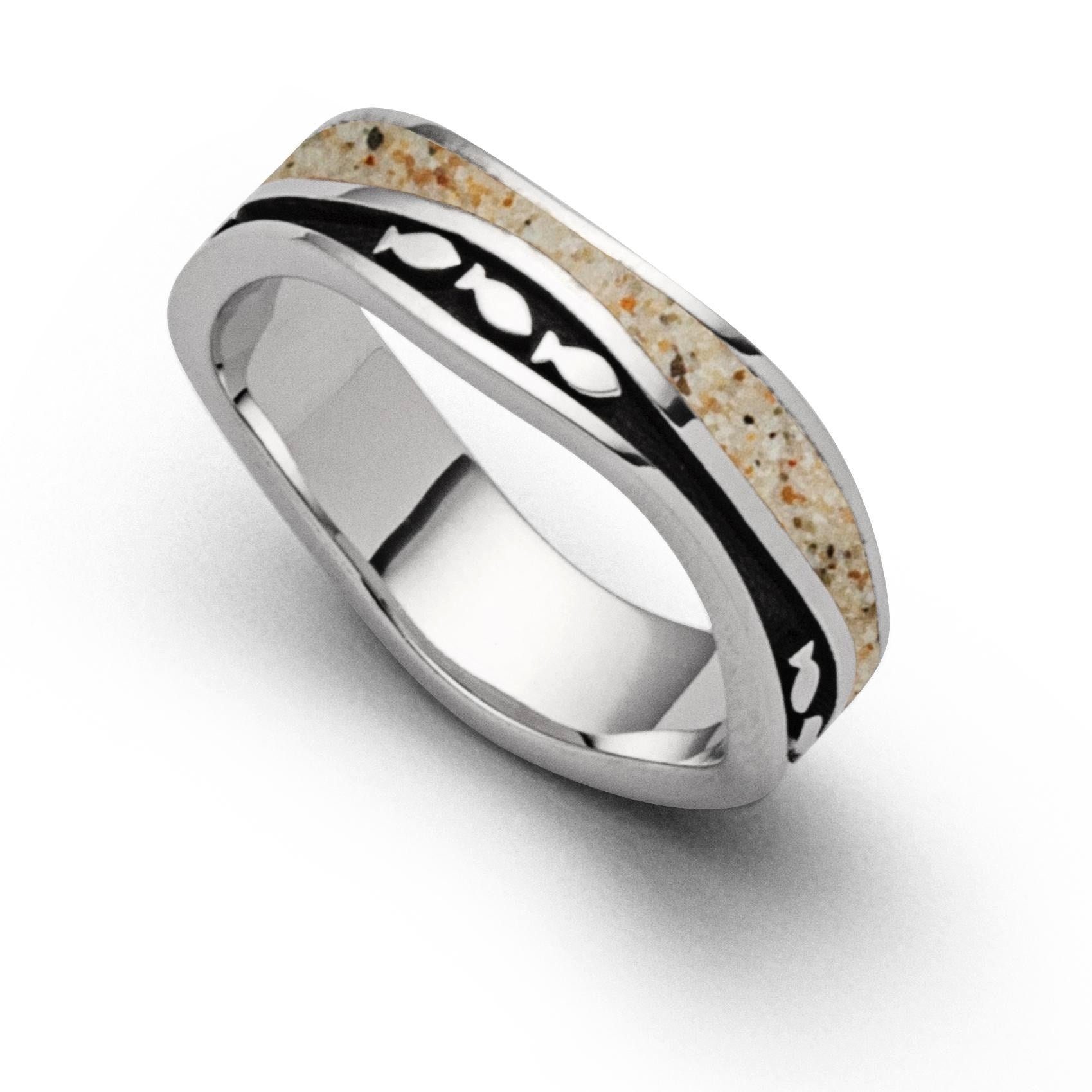 Fingerring DUR Schmuck: Ring Welle "Fischschwarm" mit Strandsand, dunkel rhodinie