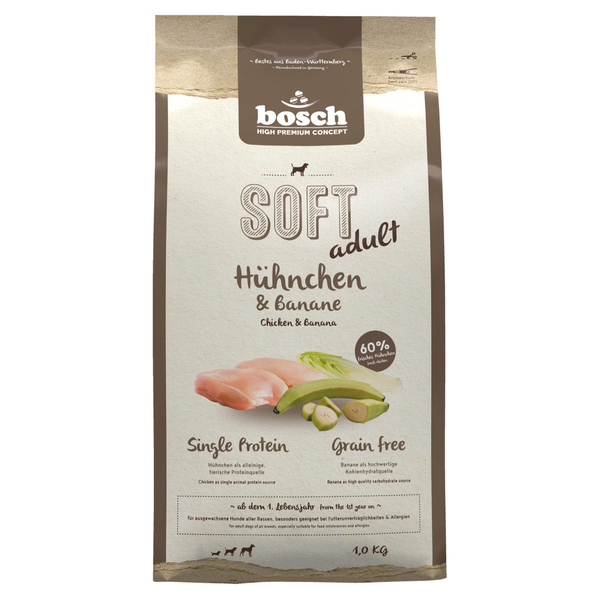 Bosch Petfood SOFT mit Hühnchen & Banane 1 kg, Trockenfutter für: Hund