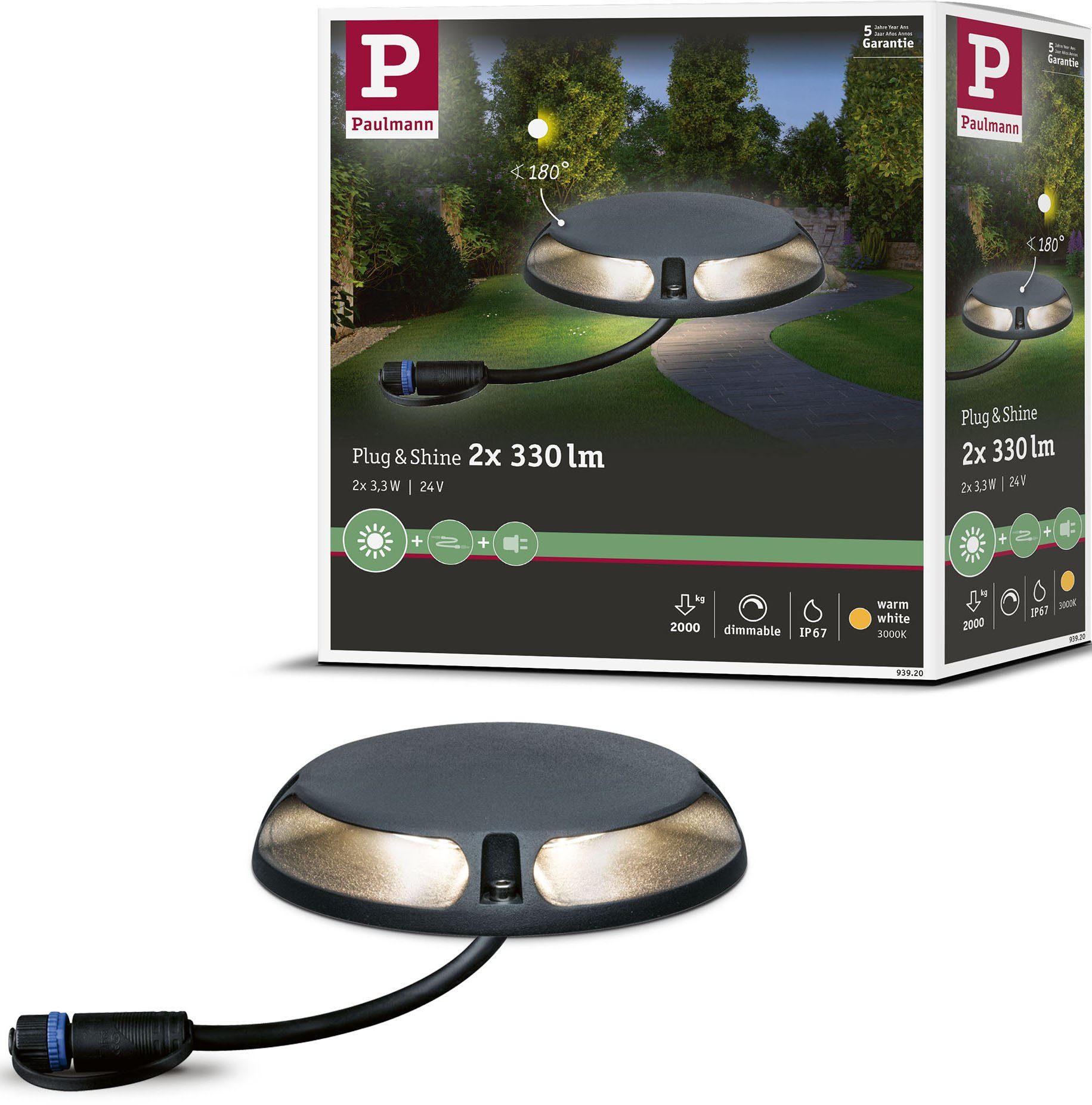zeitweiliges IP-Schutz: IP67 - Untertauchen integriert, & Sockelleuchte LED geschützt Plug Warmweiß, 24V, LED LED-Modul, Shine, IP67 3000K gegen Paulmann & Plug Shine, fest