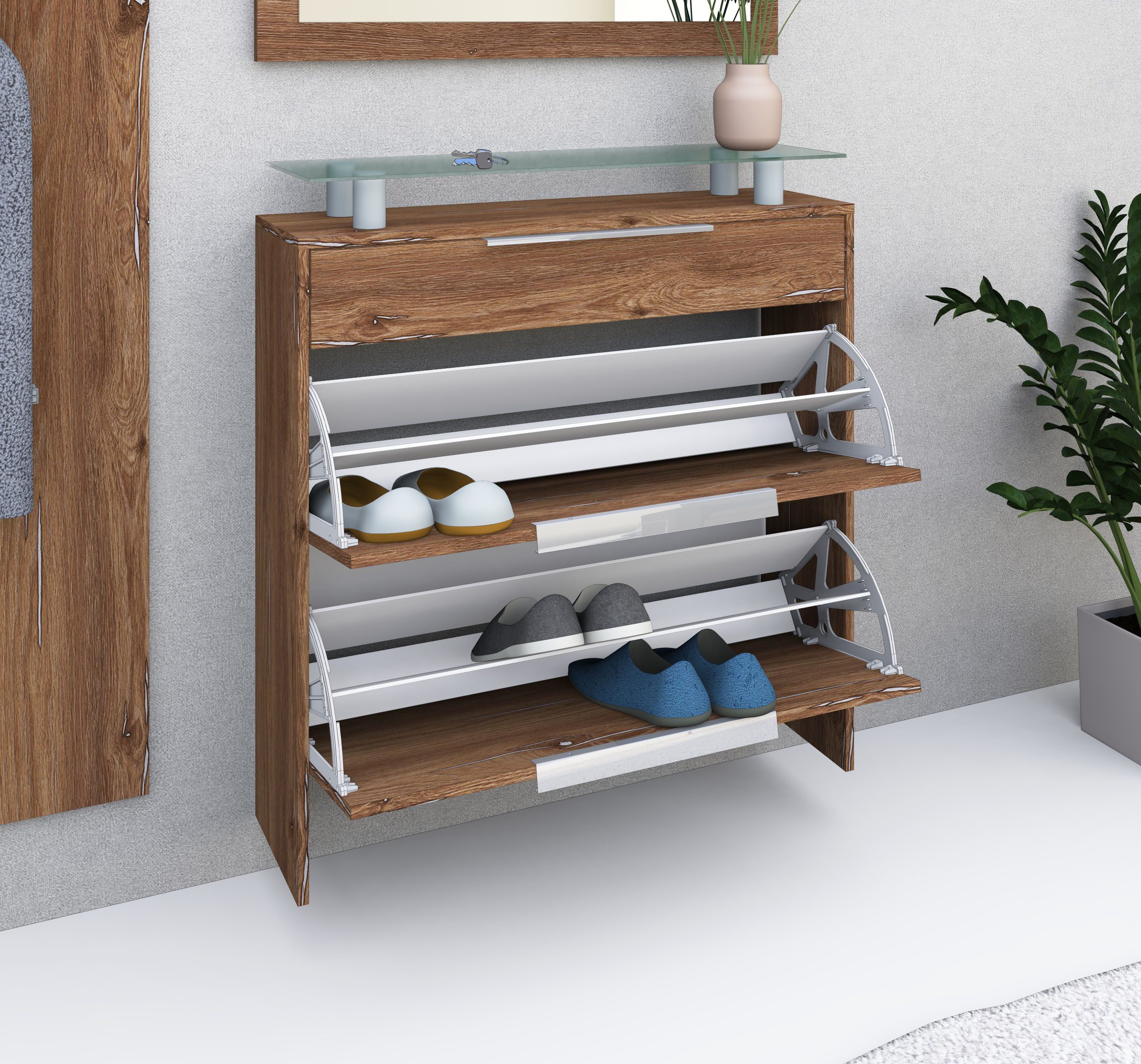 borchardt Möbel Garderoben-Set Oliva, (3-tlg), mit hängendem Schuhschrank, Paneel und Spiegel