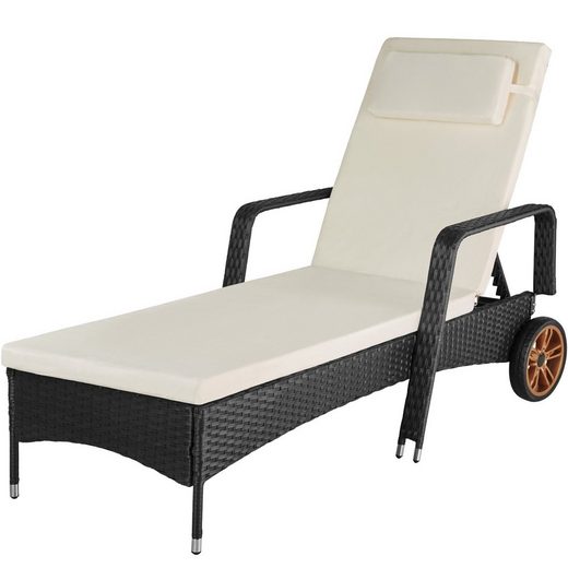 tectake Gartenliege »Sonnenliege Rattan mit Rollen und Aluminiumgestell