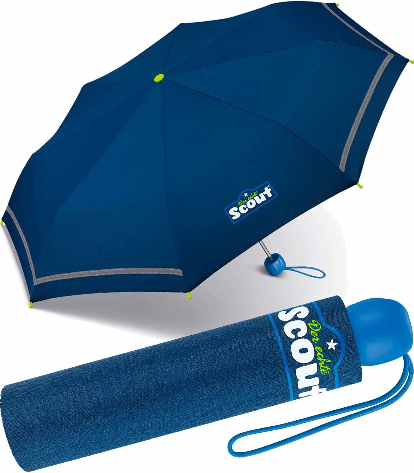 Scout Taschenregenschirm Mini Kinderschirm Basic blau leicht reflektierend