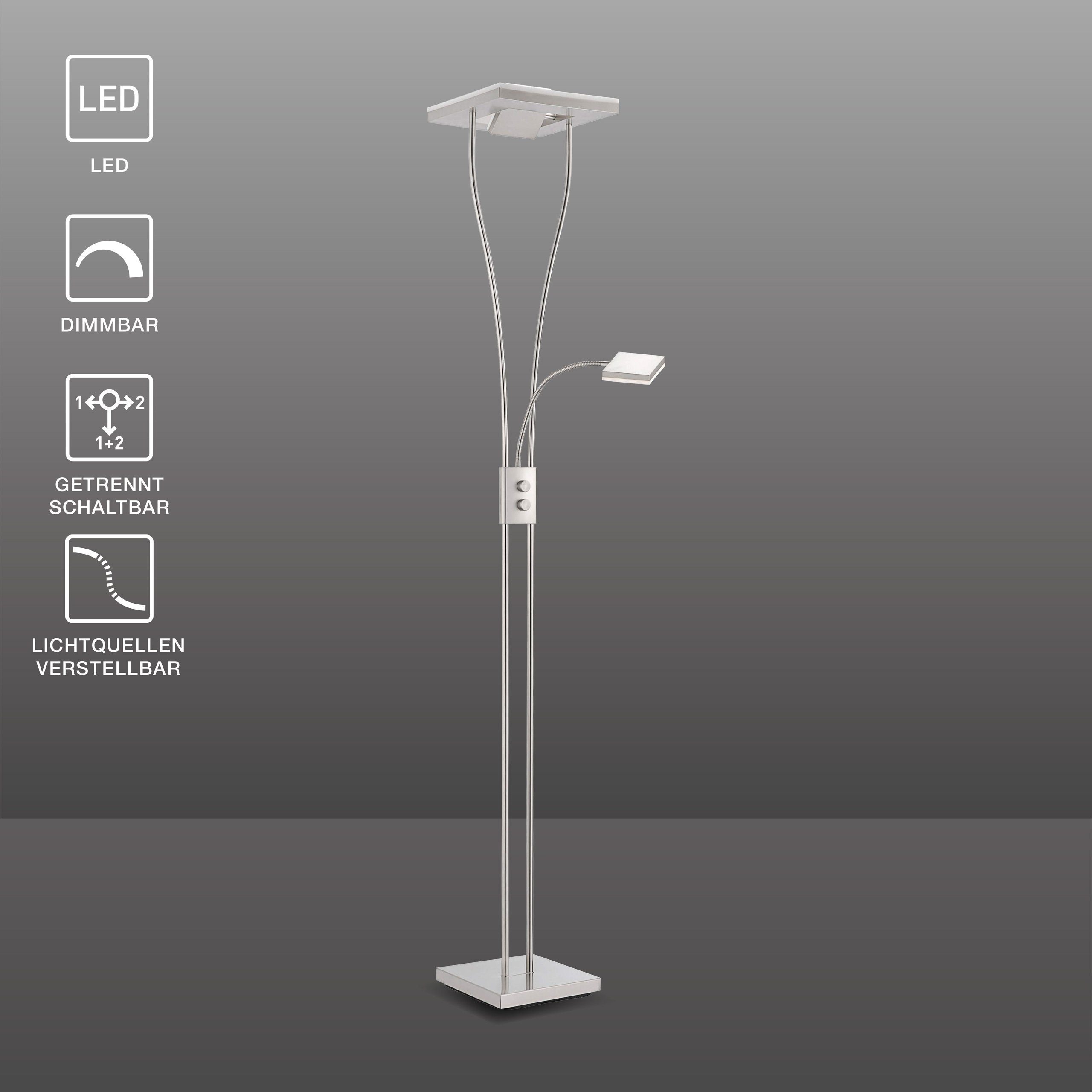 SellTec LED Deckenfluter LED Deckenfluter HELIA, dimmbar über Touchdimmer, Drehschalter, 1xLED-Board / 16,80 Watt, warmweiss, doppelter Fluterkopf, dimmbar, flexible Leselampe