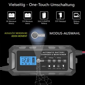 AUDEW Batterie-Ladegerät (vollautomatisch Auto Motorrad Ladegerät LCD-Bildschirm 12V)