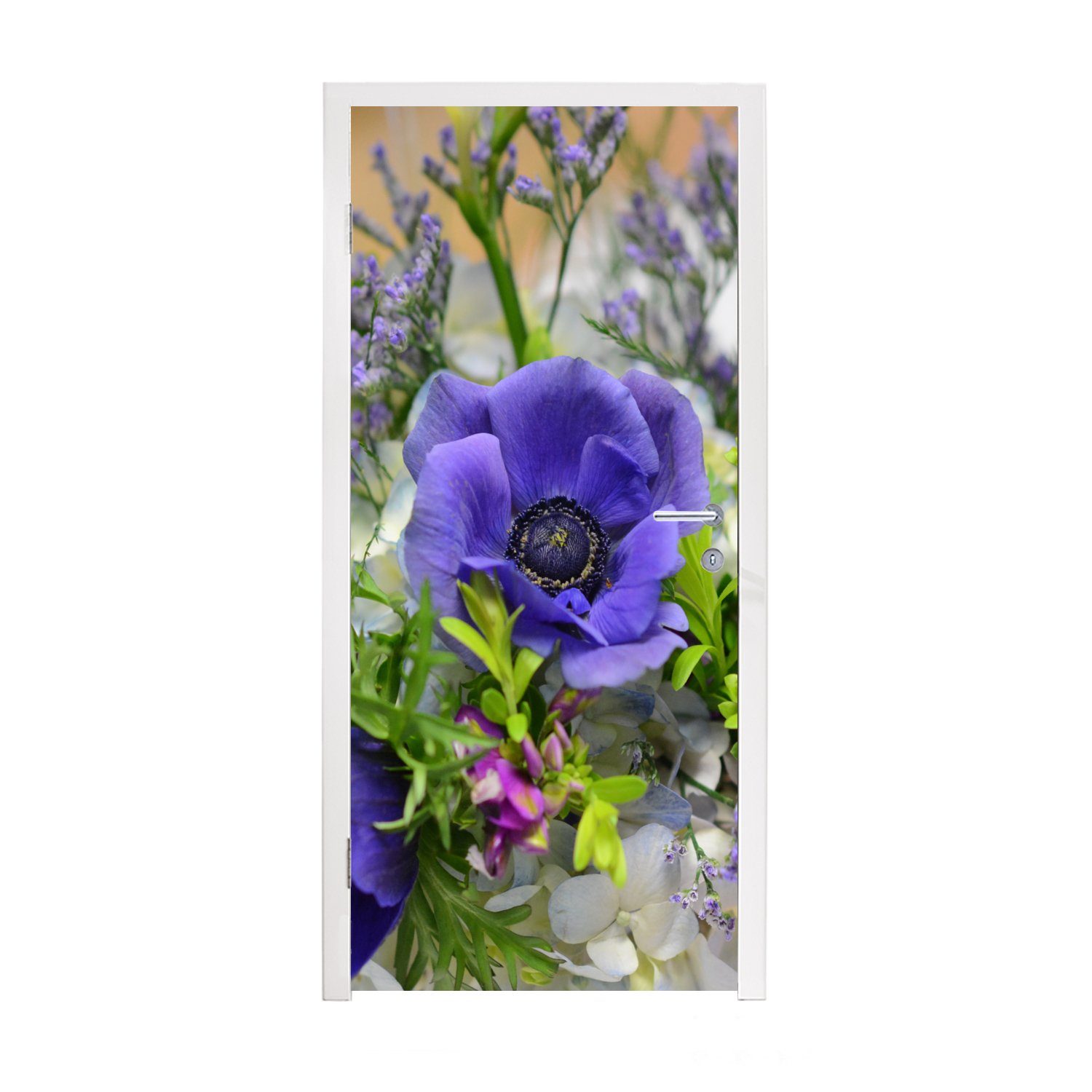 MuchoWow Türtapete Blaue Tulpen in einem Strauß, Matt, bedruckt, (1 St), Fototapete für Tür, Türaufkleber, 75x205 cm