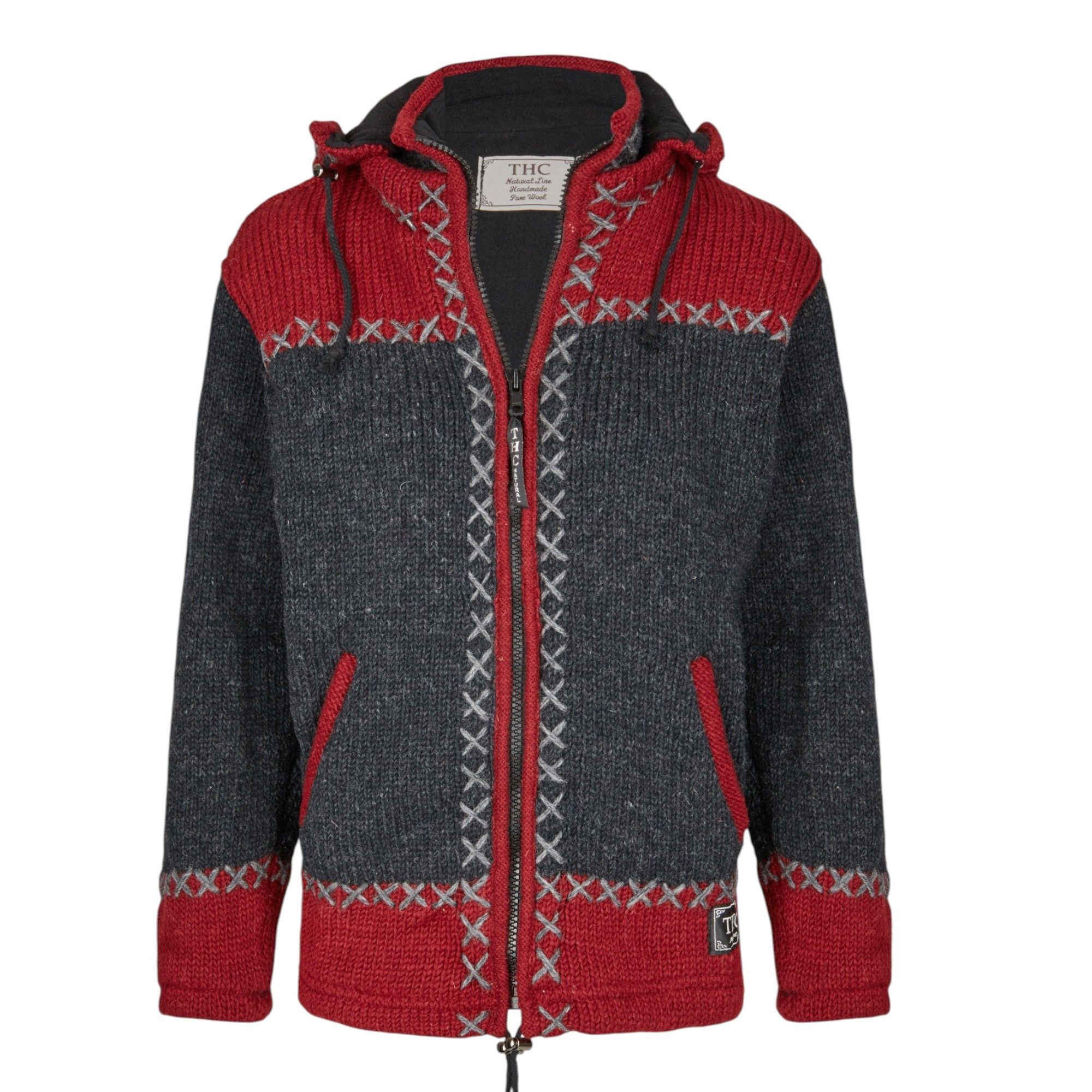 THC Natural Line Strickjacke THC Schafwollstrickjacke anthrazit rot 512 (1 günstig online kaufen