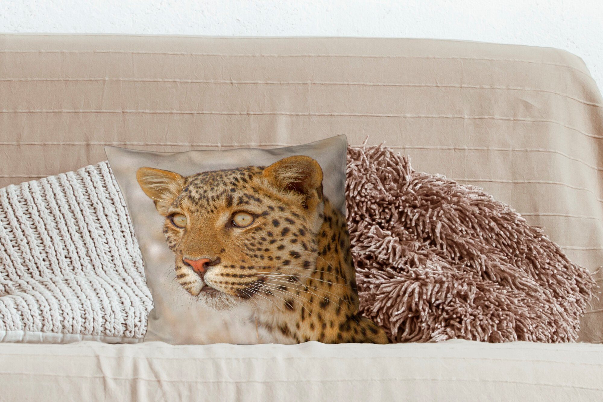 Zierkissen Schlafzimmer, Sofakissen - Wohzimmer, für Leopard Deko, Braun, mit Makro - Dekokissen Füllung MuchoWow