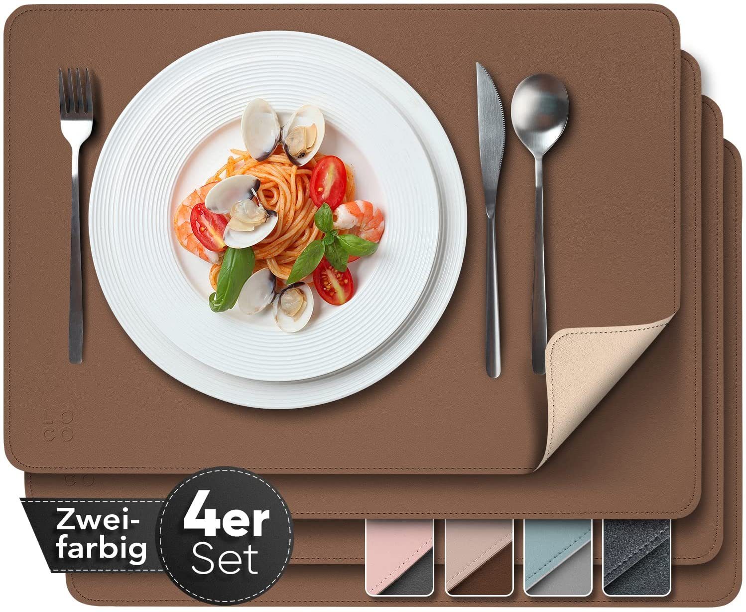 Platzset aus Kunstleder, 4er Set Zweifarbig, 43x30cm Lederoptik -