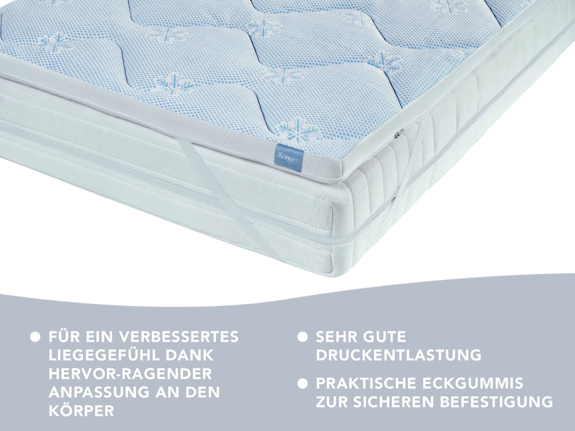 XDREAM, Topper kühlender Topper, 90x200, 140x200, 180x200 cm und weitere Größen, 6 cm hoch, ergonomischer Matratzentopper mit kühlendem Effekt